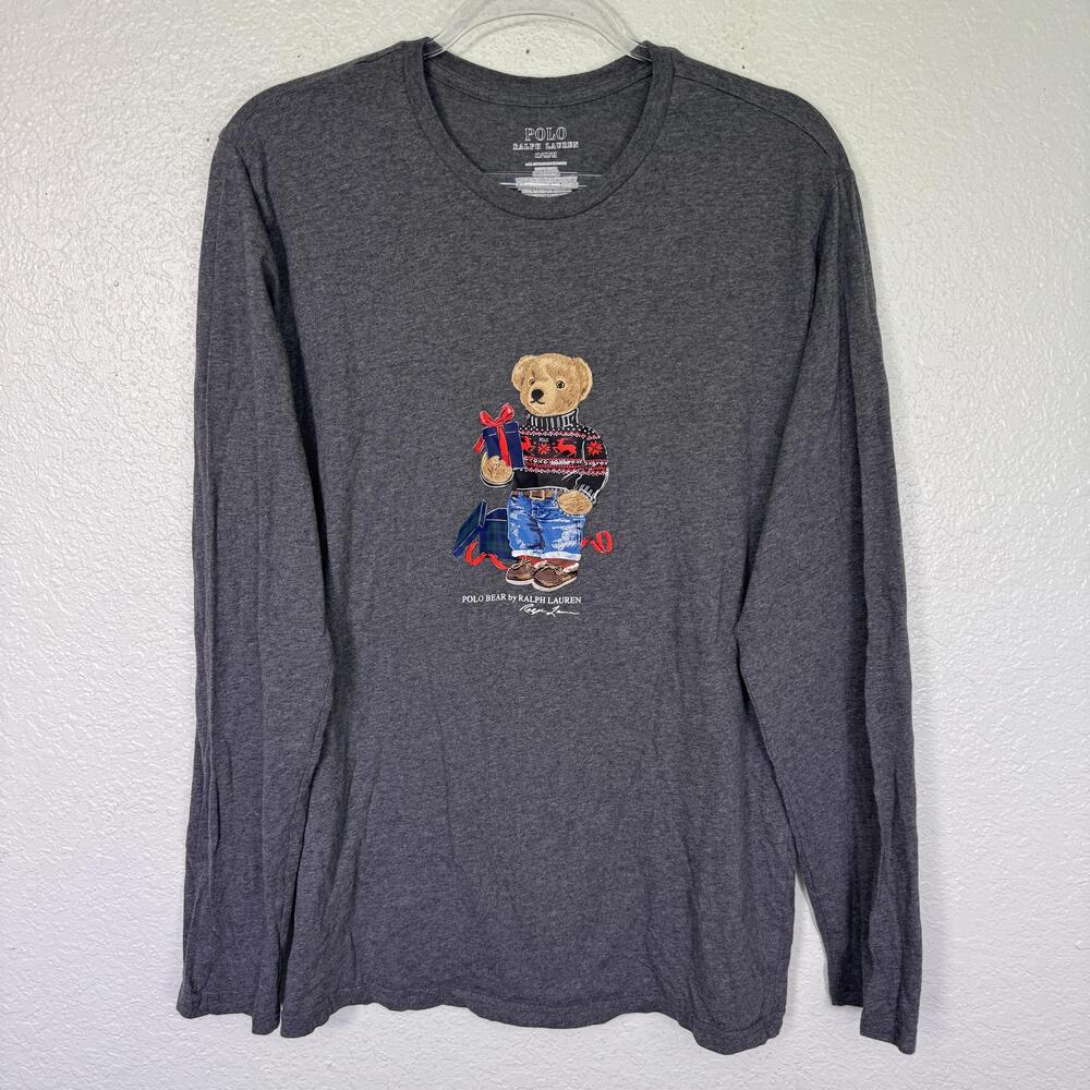 Polo Ralph Lauren Shirt Mens Medium Polo Bear Holiday Christmas Winter Graphic